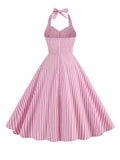 Pink 1950s Stripe Halter Swing Dress