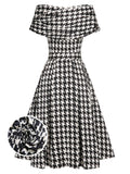 [Pre-Sale] Black 1950s Houndstooth Short Sleeve Belted Dress