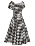 [Pre-Sale] Black 1950s Houndstooth Short Sleeve Belted Dress
