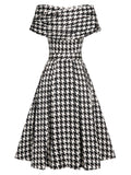 [Pre-Sale] Black 1950s Houndstooth Short Sleeve Belted Dress