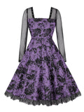 1950s Halloween Mesh Patchwork Long Sleeve Dress