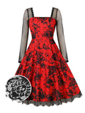1950s Halloween Mesh Patchwork Long Sleeve Dress