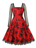 1950s Halloween Mesh Patchwork Long Sleeve Dress