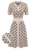 Yellow 1940s Lapel Plaid Buttoned Dress