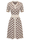 Yellow 1940s Lapel Plaid Buttoned Dress