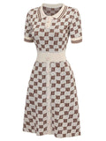 Yellow 1940s Lapel Plaid Buttoned Dress