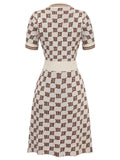 Yellow 1940s Lapel Plaid Buttoned Dress