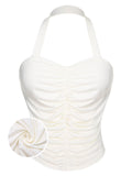 [Pre-Sale] White 1950s Solid Pleated Halter Top