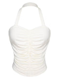 [Pre-Sale] White 1950s Solid Pleated Halter Top