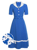 [Pre-Sale] Blue & White 1940s Polka Dot Lapel Dress