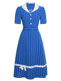 [Pre-Sale] Blue & White 1940s Polka Dot Lapel Dress