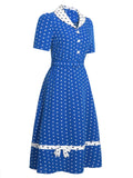 [Pre-Sale] Blue & White 1940s Polka Dot Lapel Dress
