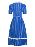 [Pre-Sale] Blue & White 1940s Polka Dot Lapel Dress
