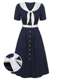 [Pre-Sale] Dark Blue & White 1940s Sailor Collar Dress
