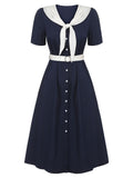 [Pre-Sale] Dark Blue & White 1940s Sailor Collar Dress