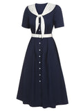 [Pre-Sale] Dark Blue & White 1940s Sailor Collar Dress