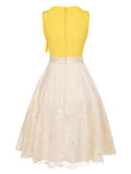 Yellow 1950s Daisy Bowtie Patchwork Dress
