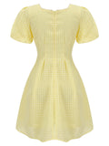 Yellow 1950s Square Neck Buttons Mini Dress