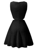 1960s Round Neck Solid Floral Sleeveless Dress
