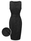 [Pre-Sale] Black 1960s Sleeveless Butterflies Belted Solid Dress