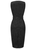 [Pre-Sale] Black 1960s Sleeveless Butterflies Belted Solid Dress