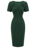 Dark Green 1940s Solid Wrap Dress