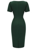 Dark Green 1940s Solid Wrap Dress