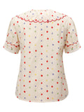 1950s Colorful Polka Dot Lace Collar Blouse
