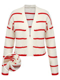Red & White 1950s Stripe Knitted Cardigan