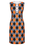 Orange 1960s Color Block Argyle Shift Dress