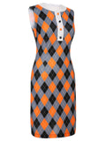 Orange 1960s Color Block Argyle Shift Dress