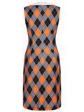 Orange 1960s Color Block Argyle Shift Dress