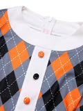 Orange 1960s Color Block Argyle Shift Dress