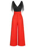 Black & Red 1930s Polka Dot Patchwork Jumpsuit