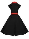 Black 1950s Halloween Polka Dots Swing Dress