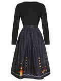 1950s Black Halloween Long Sleeve Swing Dress