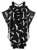 Black 1950s Halloween Spaghetti Strap Bat Dress