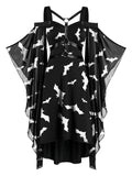 Black 1950s Halloween Spaghetti Strap Bat Dress