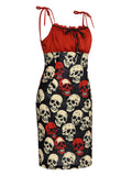 Red 1960s Halloween Skull Strap Dress
