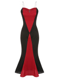 Black & Red 1930s Halloween Fishtail Strap Dress