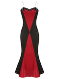 Black & Red 1930s Halloween Fishtail Strap Dress