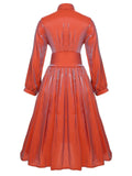 Red 1950s Pearlescent V-Neck Solid Dress