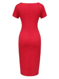 [Pre-Sale] Red 1960s Shirring Bow Solid Wrap Dress