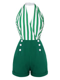 2PCS Green 1950s Stripes Romper & Umbrella Skirt