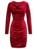 Red 1960s Swing Collar Velvet Pencil Dress