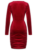 Red 1960s Swing Collar Velvet Pencil Dress