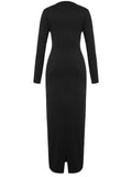 Black 1940s Knotted Waist Solid V-Neck Dress