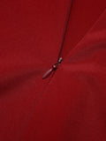 2PCS Burgundy 1950s Keyhole Sheer Stiching Top & Solid Pants