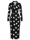 Black 1960s Polka Dot V-Neck Dress