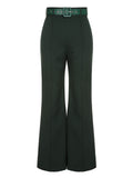 2PCS 1930s Floral Blouse & Green Wideleg Pants